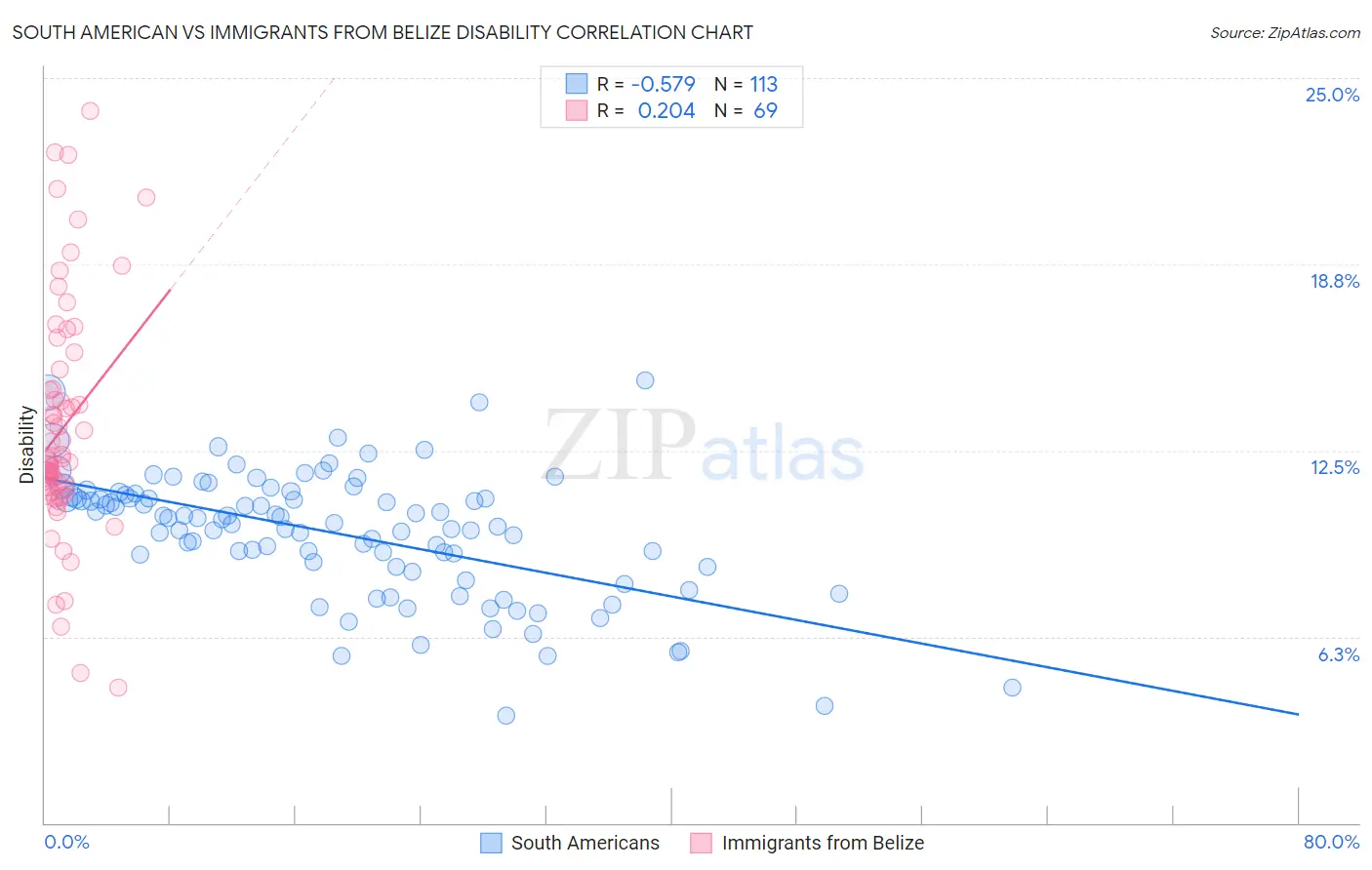 South American vs Immigrants from Belize Disability