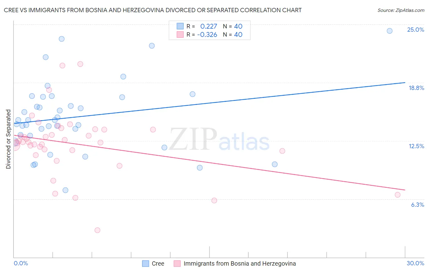 Cree vs Immigrants from Bosnia and Herzegovina Divorced or Separated