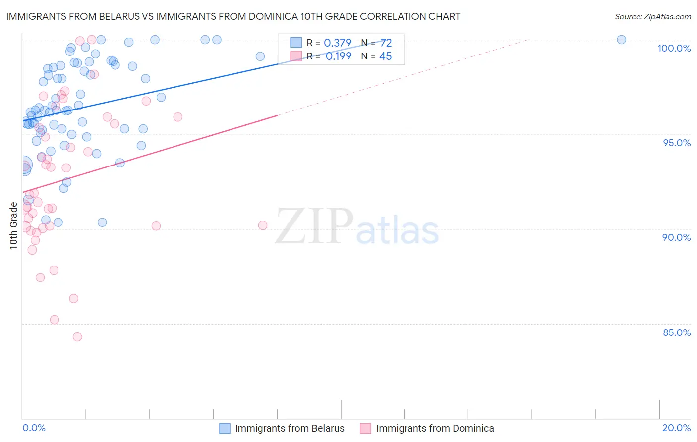 Immigrants from Belarus vs Immigrants from Dominica 10th Grade