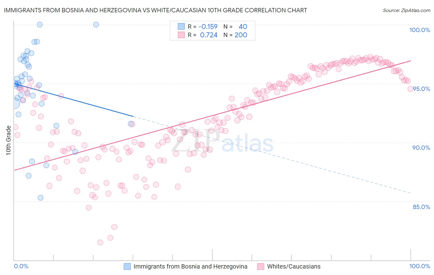 Immigrants from Bosnia and Herzegovina vs White/Caucasian 10th Grade