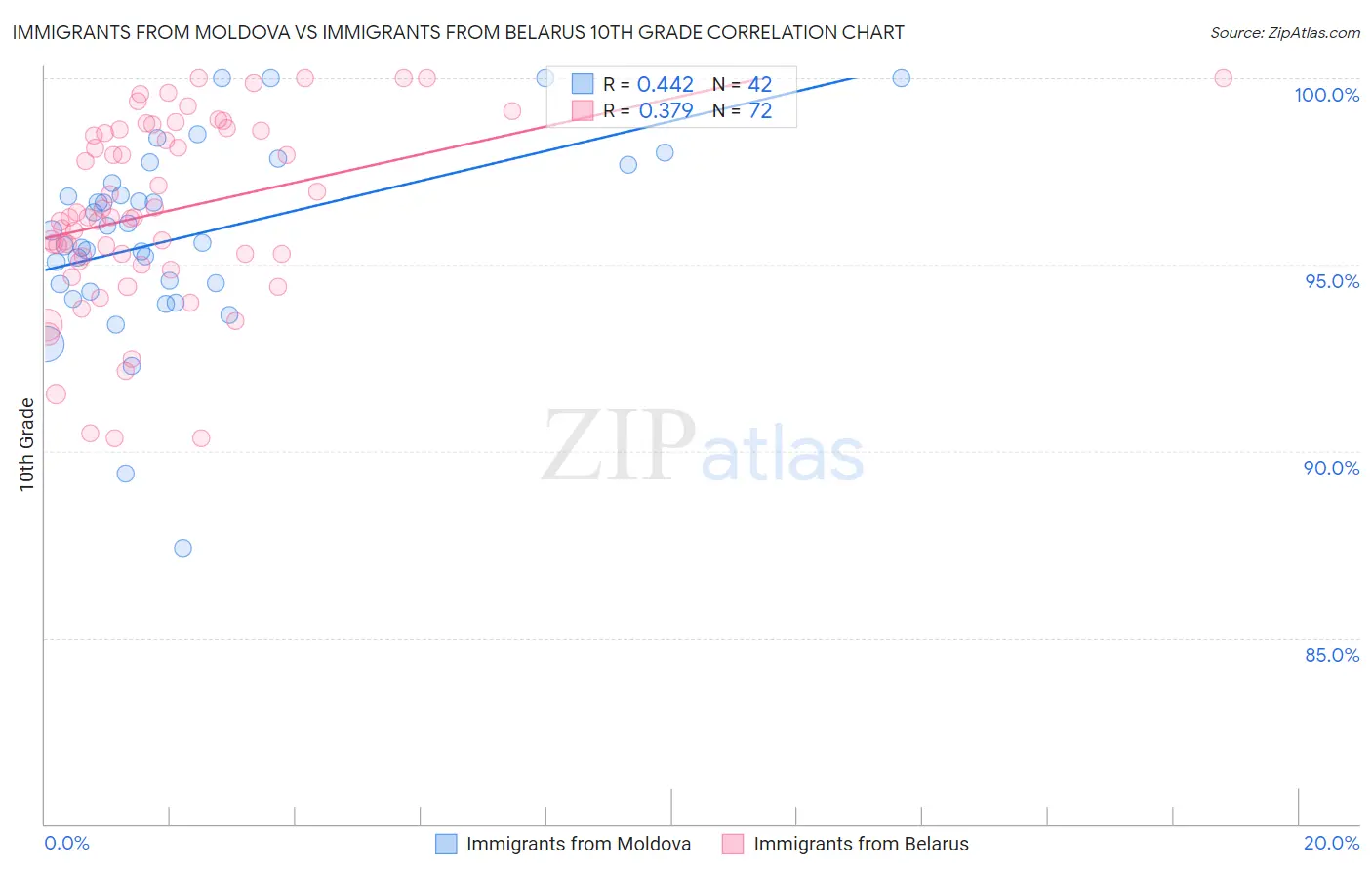 Immigrants from Moldova vs Immigrants from Belarus 10th Grade