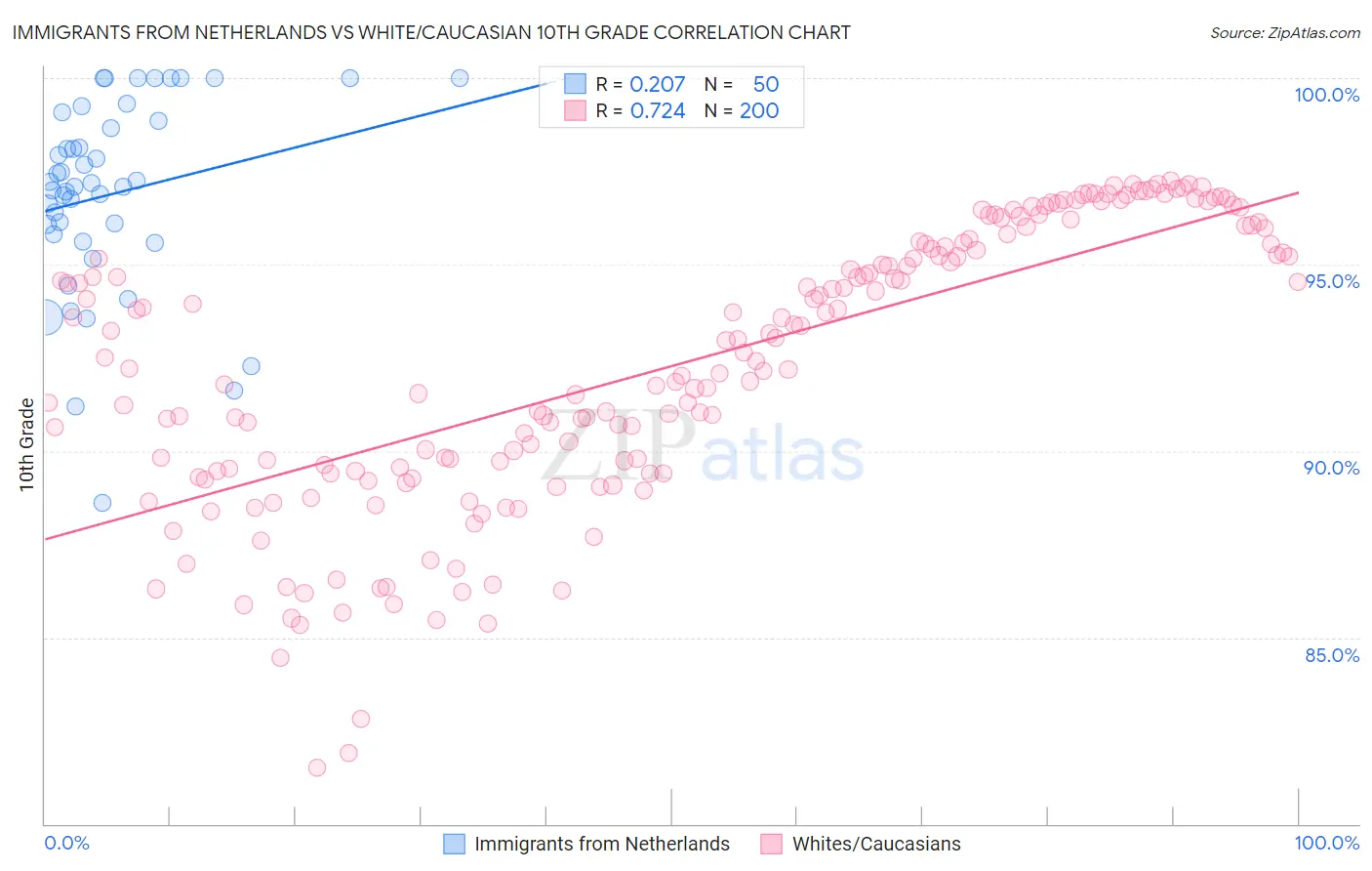 Immigrants from Netherlands vs White/Caucasian 10th Grade