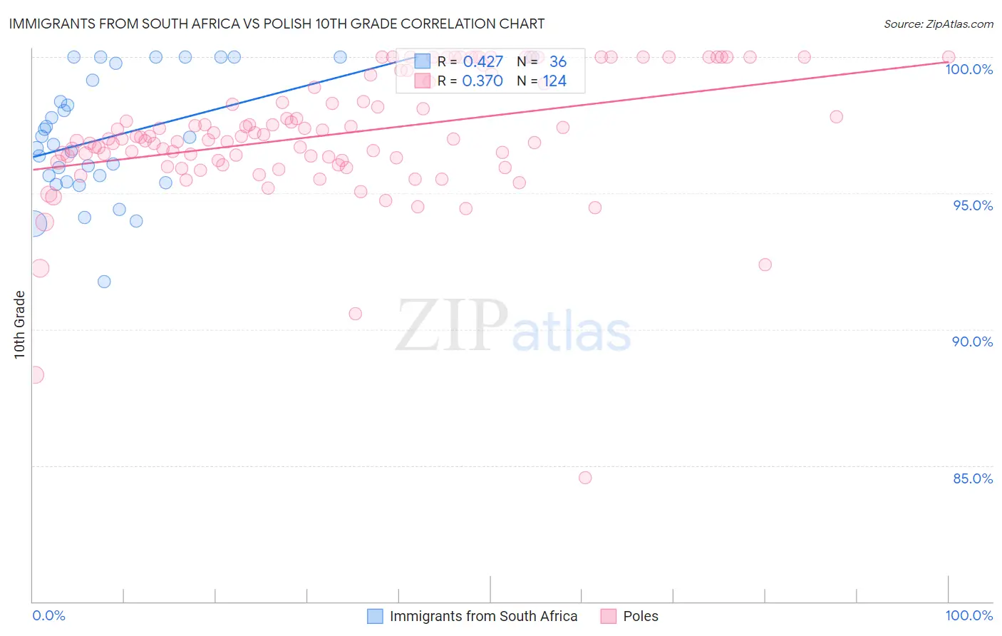 Immigrants from South Africa vs Polish 10th Grade