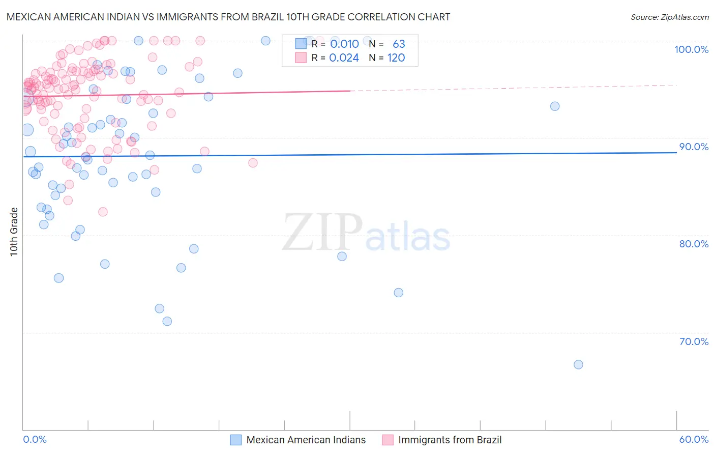 Mexican American Indian vs Immigrants from Brazil 10th Grade