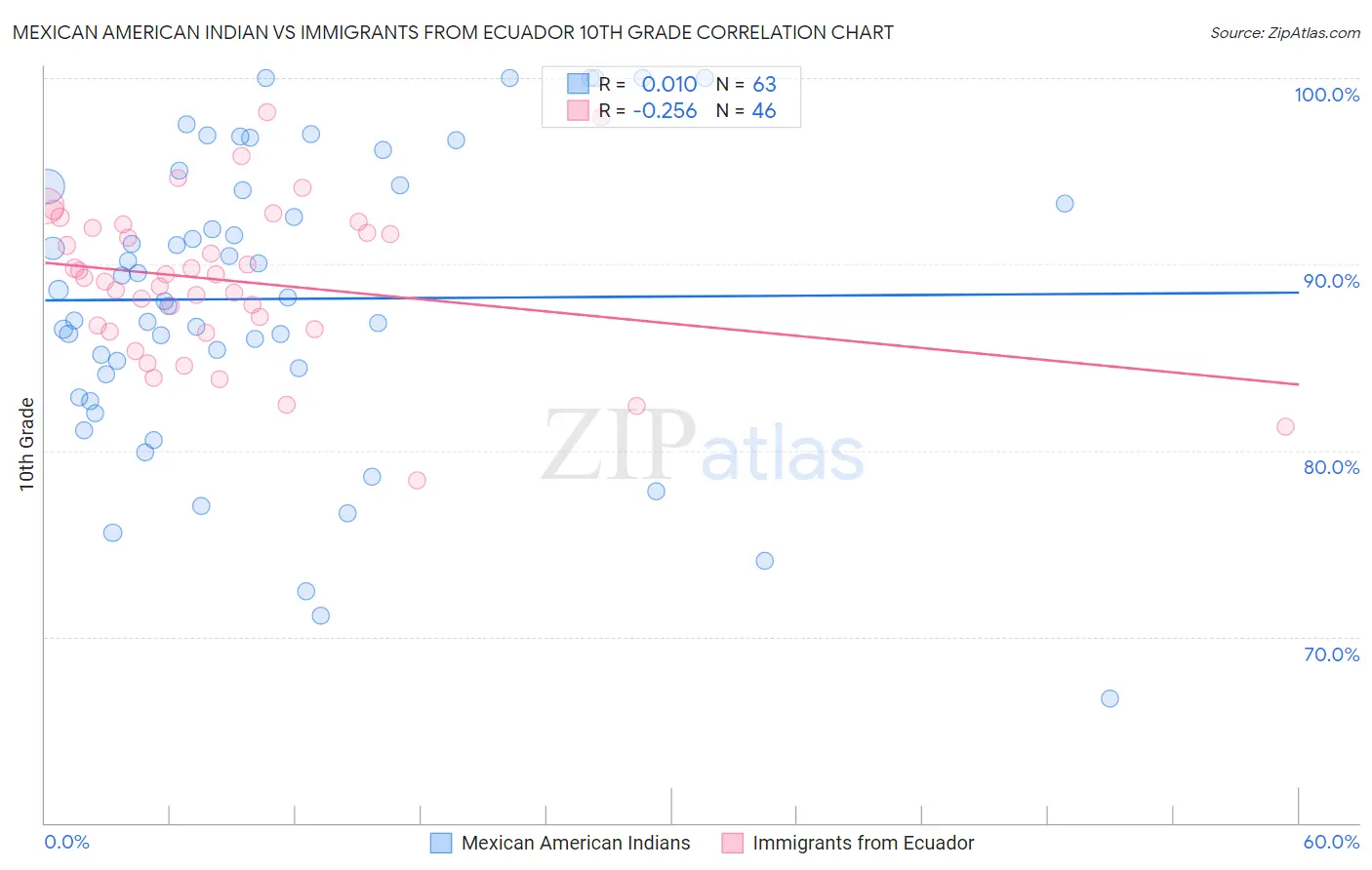 Mexican American Indian vs Immigrants from Ecuador 10th Grade