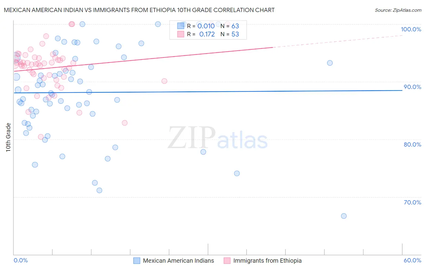 Mexican American Indian vs Immigrants from Ethiopia 10th Grade