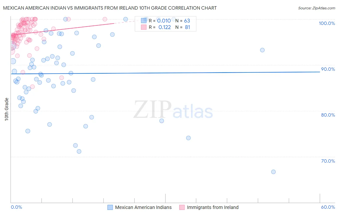 Mexican American Indian vs Immigrants from Ireland 10th Grade