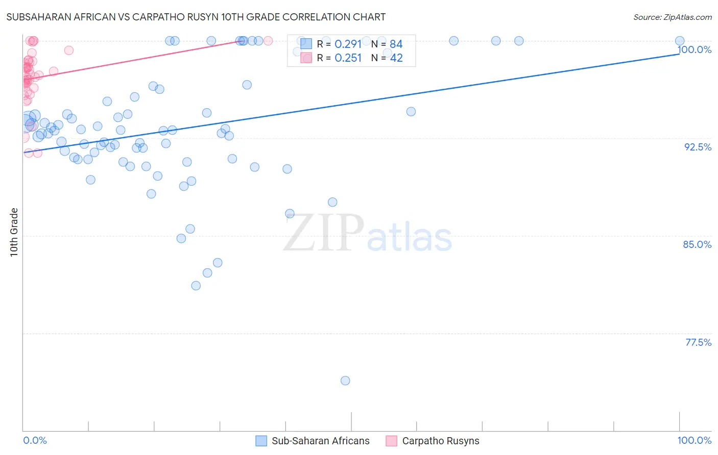 Subsaharan African vs Carpatho Rusyn 10th Grade