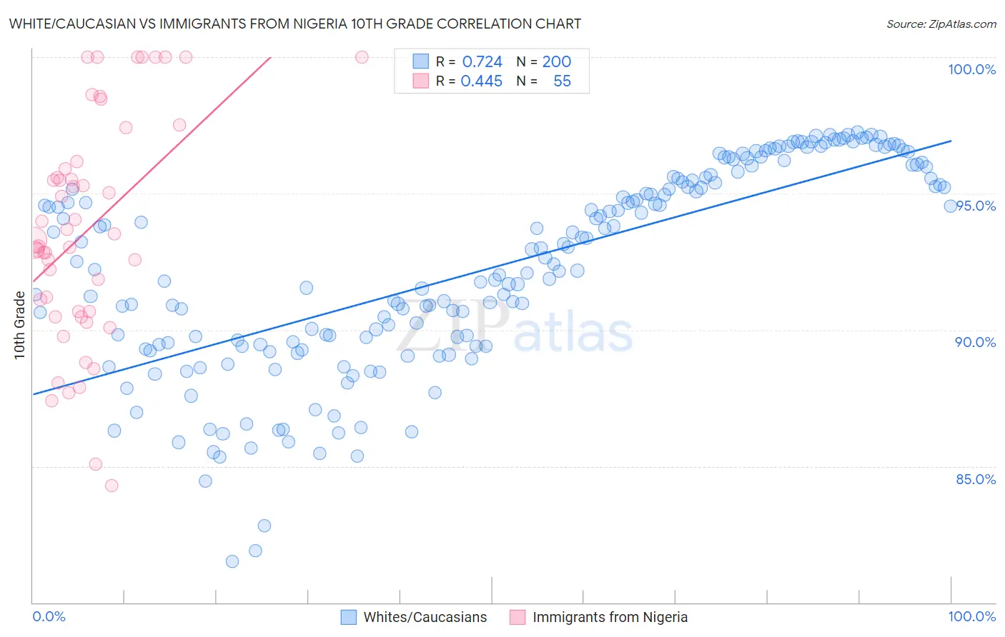White/Caucasian vs Immigrants from Nigeria 10th Grade