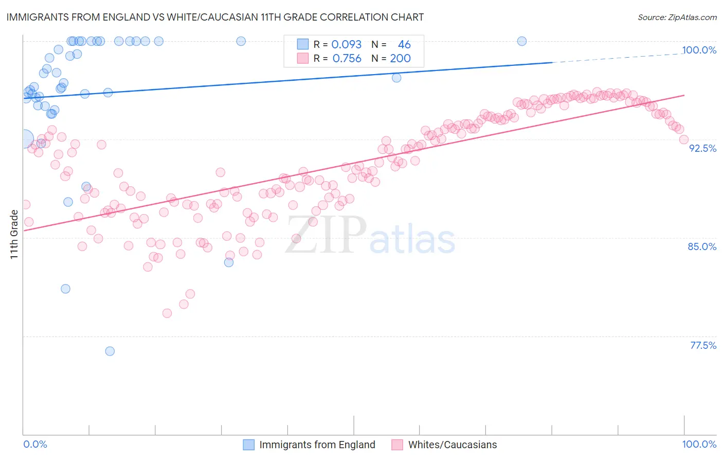 Immigrants from England vs White/Caucasian 11th Grade