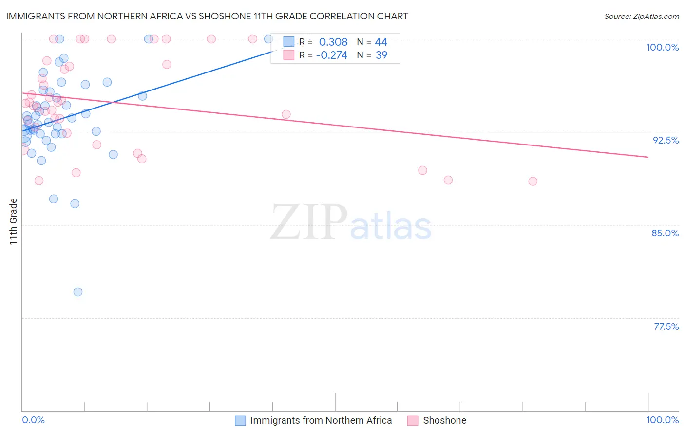 Immigrants from Northern Africa vs Shoshone 11th Grade