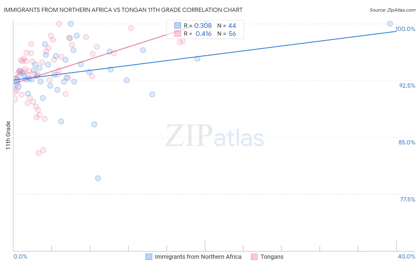 Immigrants from Northern Africa vs Tongan 11th Grade