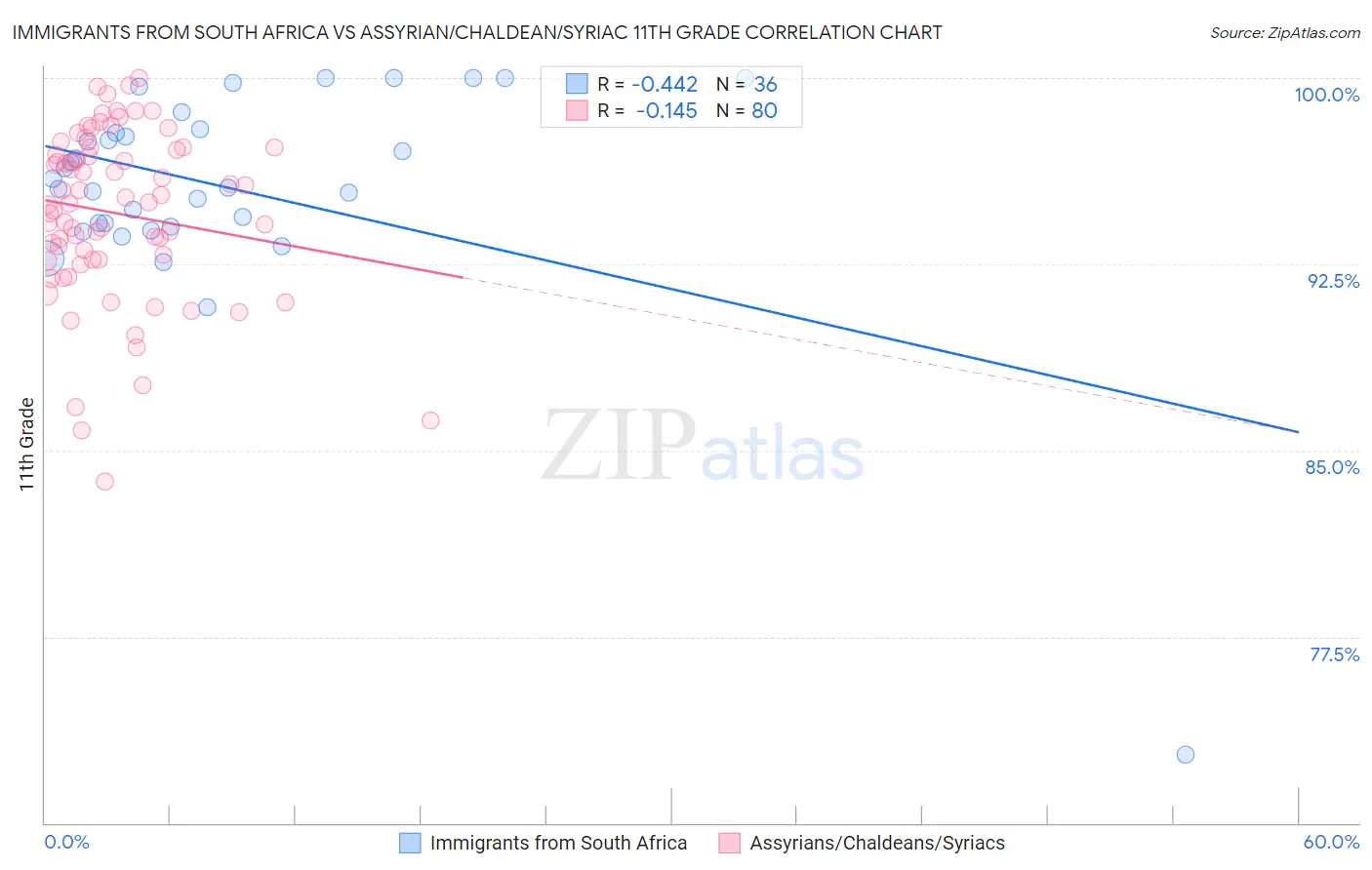 Immigrants from South Africa vs Assyrian/Chaldean/Syriac 11th Grade