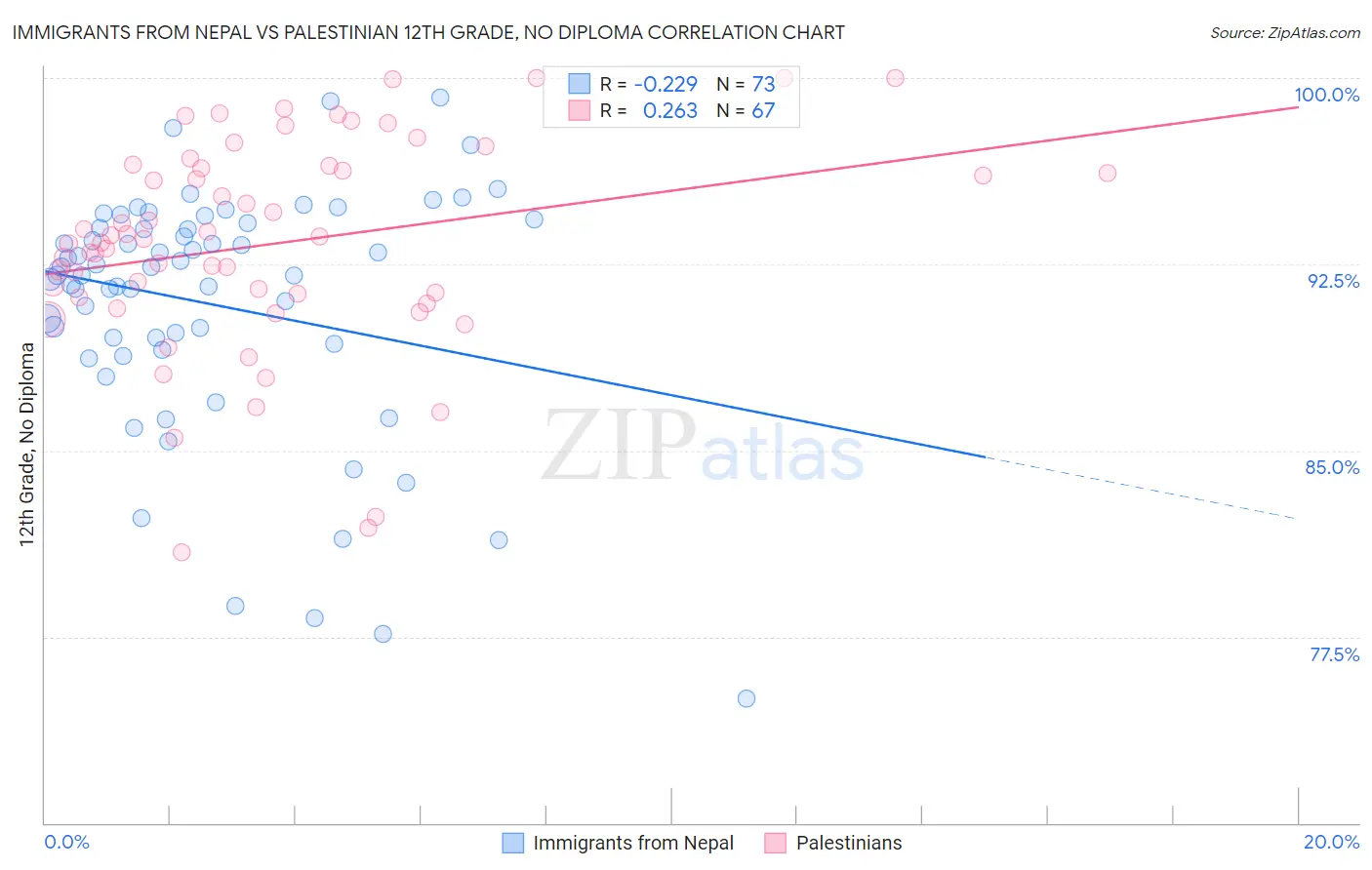 Immigrants from Nepal vs Palestinian 12th Grade, No Diploma