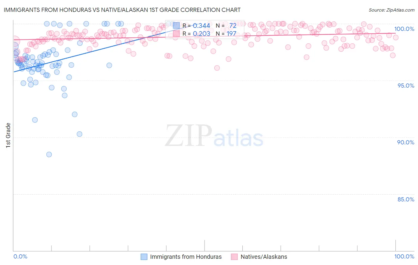 Immigrants from Honduras vs Native/Alaskan 1st Grade