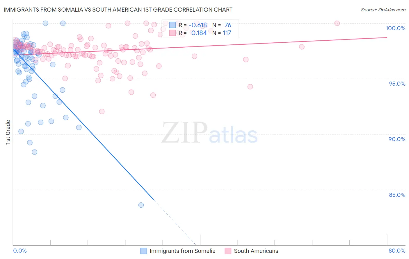 Immigrants from Somalia vs South American 1st Grade