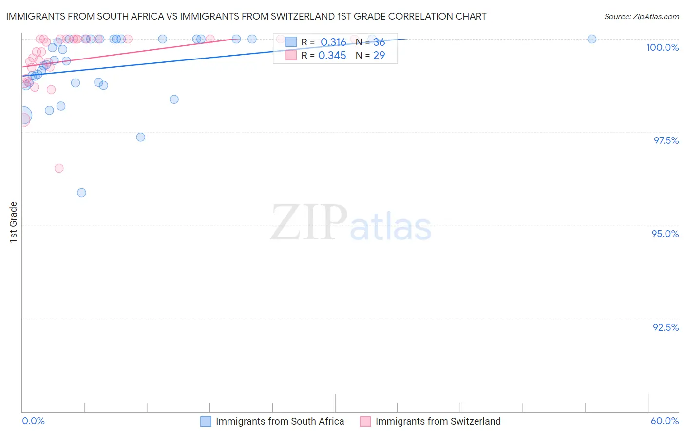 Immigrants from South Africa vs Immigrants from Switzerland 1st Grade