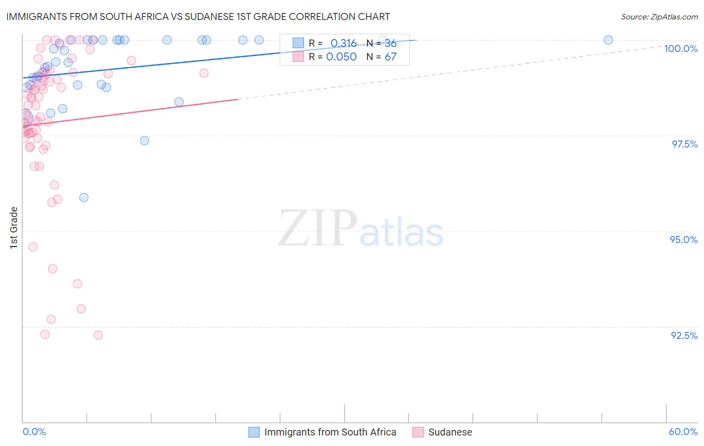 Immigrants from South Africa vs Sudanese 1st Grade