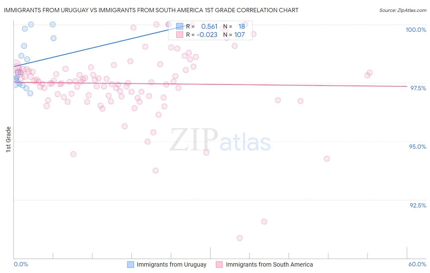 Immigrants from Uruguay vs Immigrants from South America 1st Grade