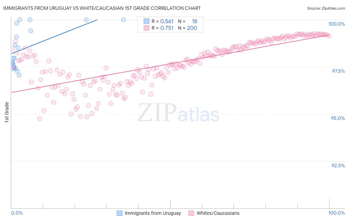 Immigrants from Uruguay vs White/Caucasian 1st Grade