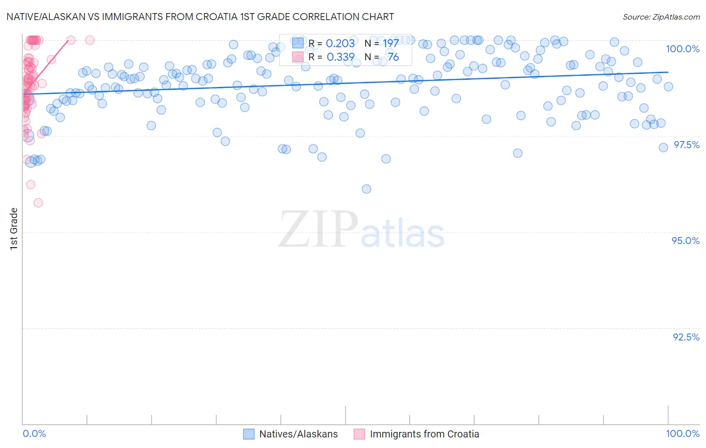 Native/Alaskan vs Immigrants from Croatia 1st Grade