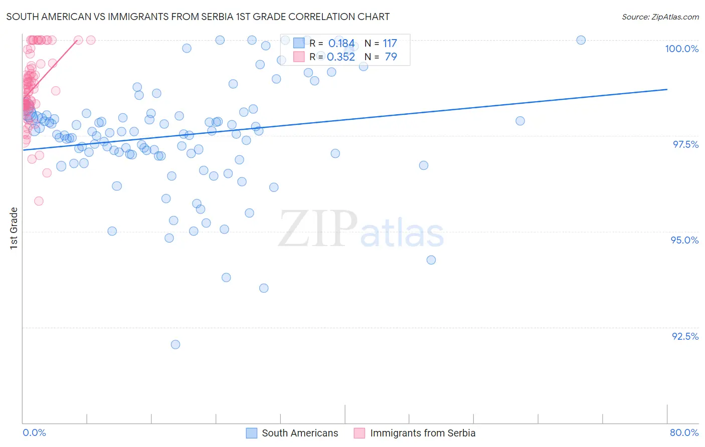 South American vs Immigrants from Serbia 1st Grade