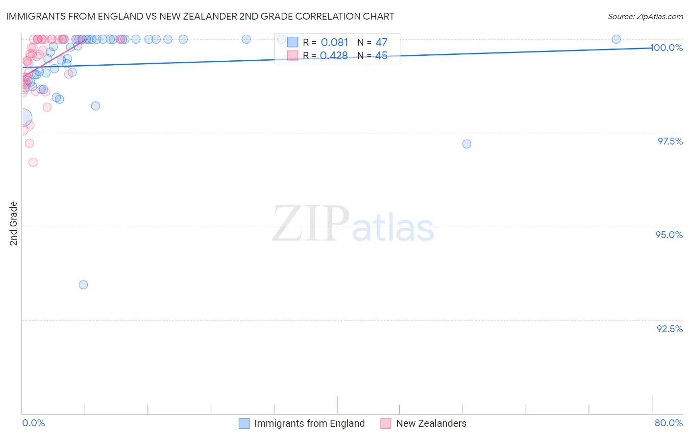 Immigrants from England vs New Zealander 2nd Grade