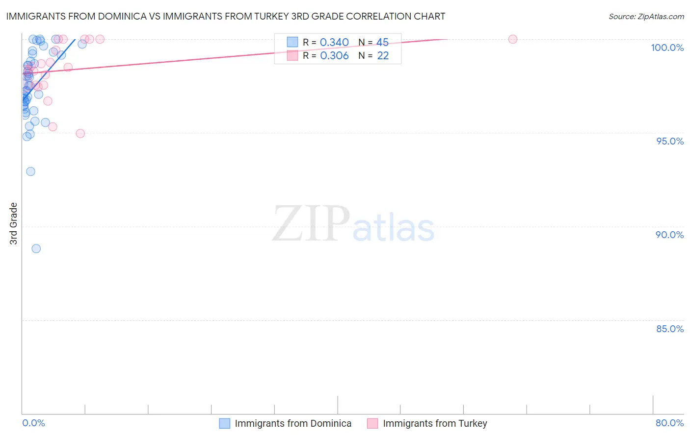 Immigrants from Dominica vs Immigrants from Turkey 3rd Grade