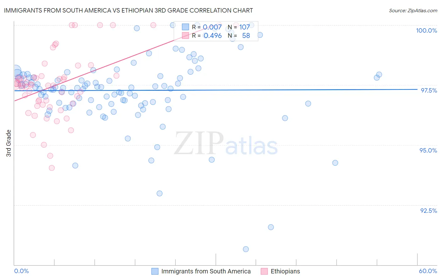 Immigrants from South America vs Ethiopian 3rd Grade