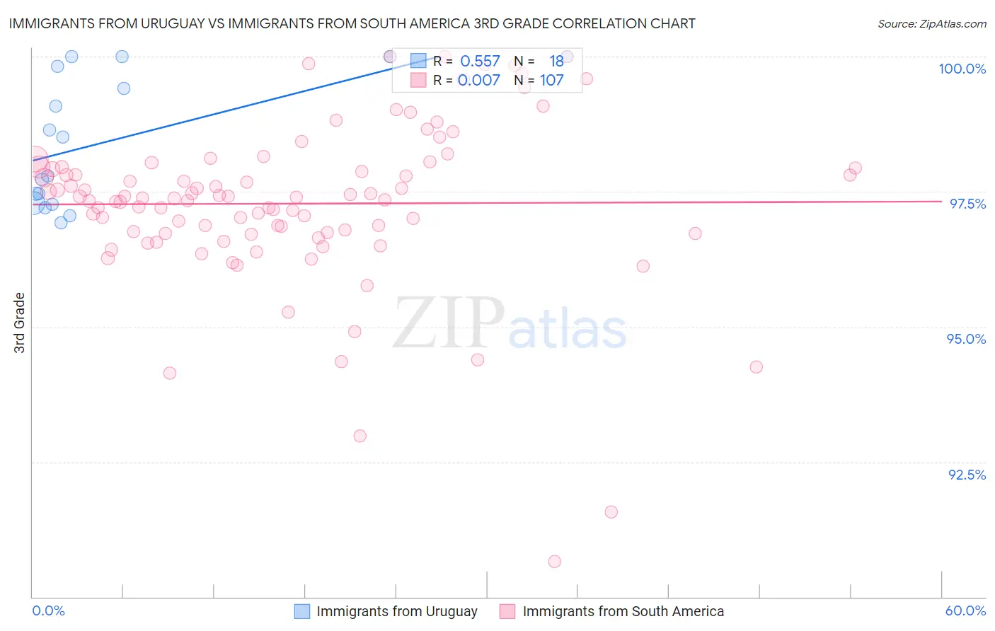 Immigrants from Uruguay vs Immigrants from South America 3rd Grade