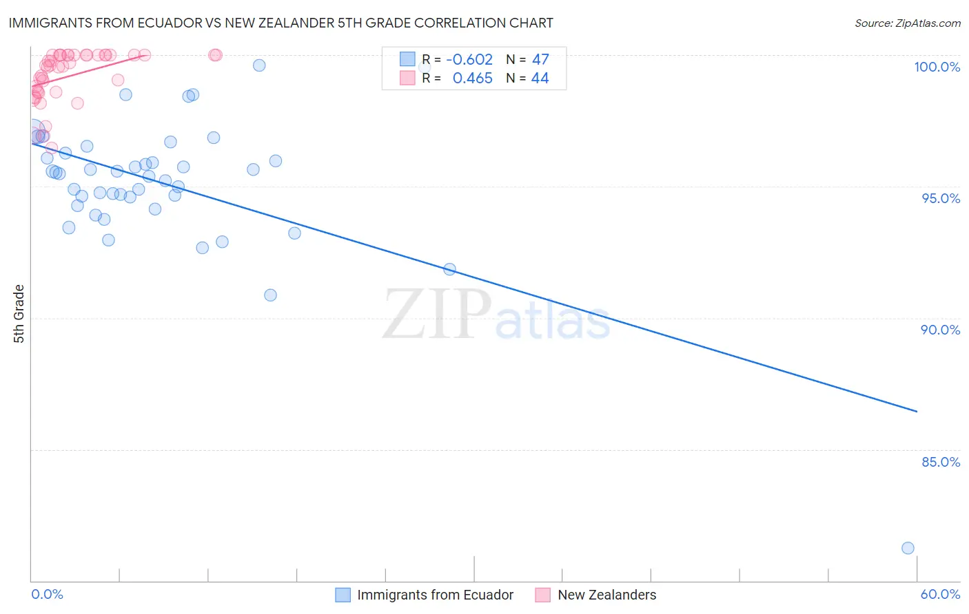 Immigrants from Ecuador vs New Zealander 5th Grade