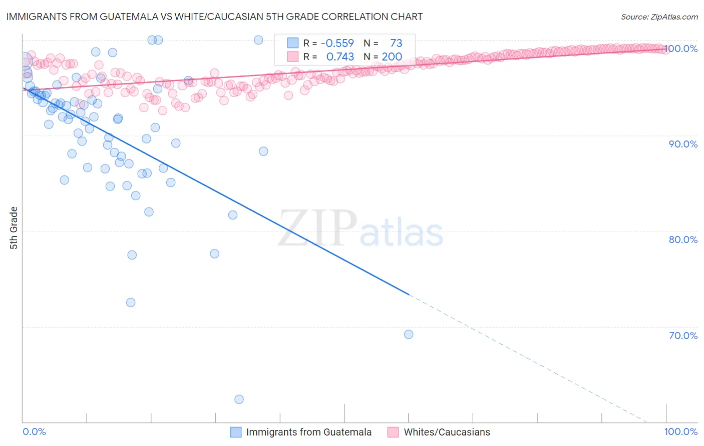 Immigrants from Guatemala vs White/Caucasian 5th Grade