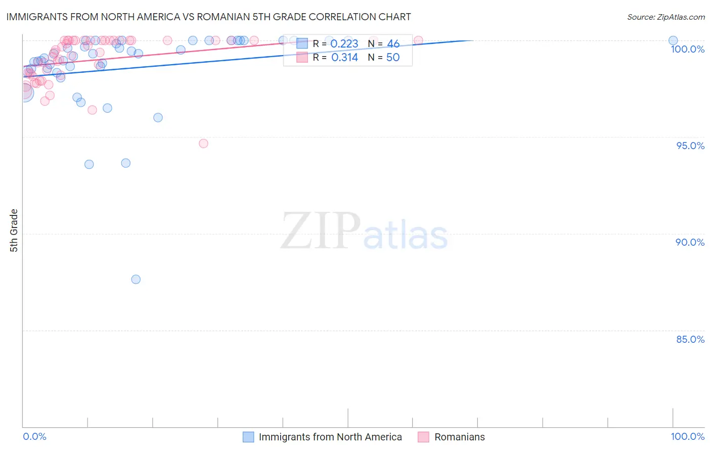 Immigrants from North America vs Romanian 5th Grade