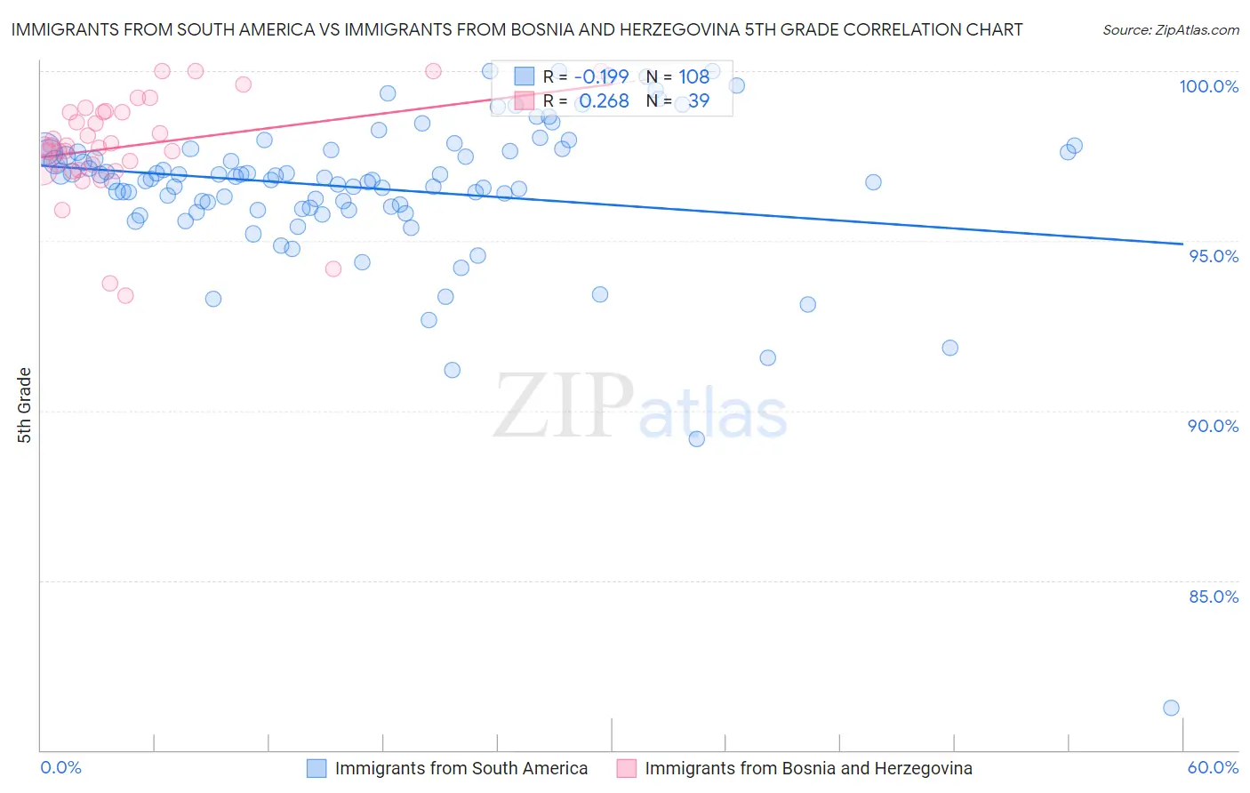 Immigrants from South America vs Immigrants from Bosnia and Herzegovina 5th Grade