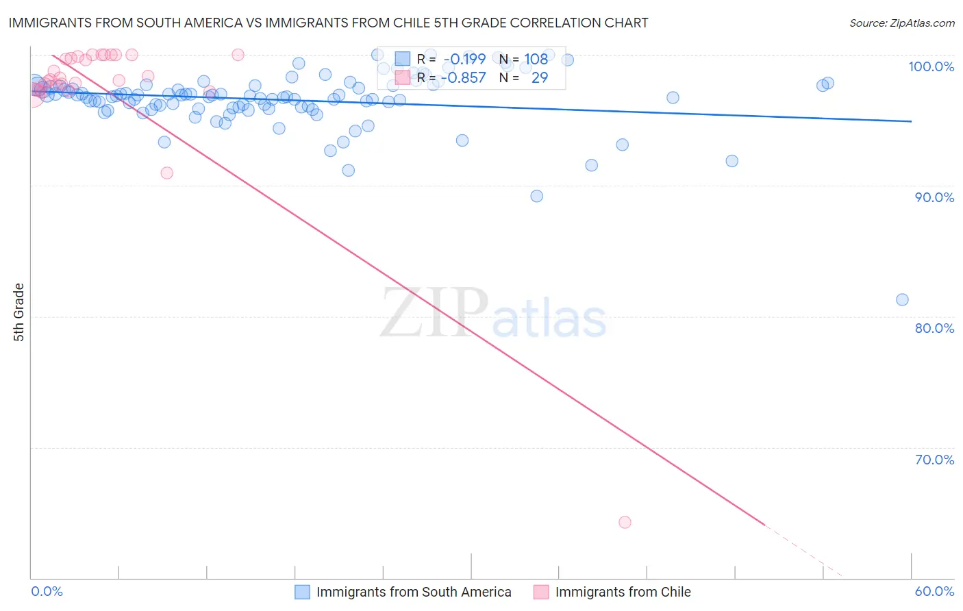 Immigrants from South America vs Immigrants from Chile 5th Grade