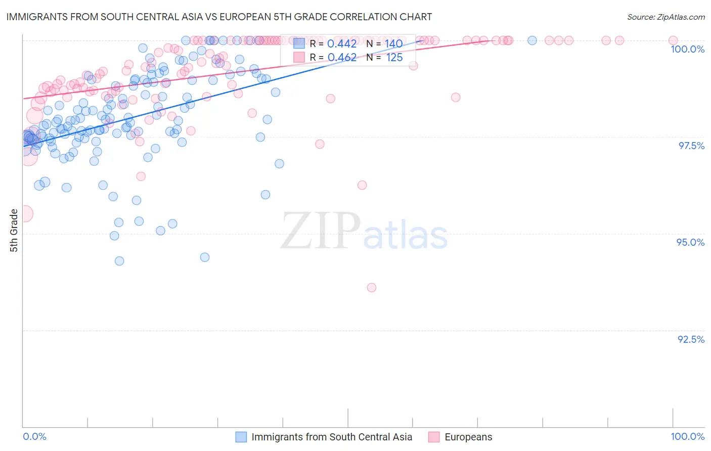 Immigrants from South Central Asia vs European 5th Grade