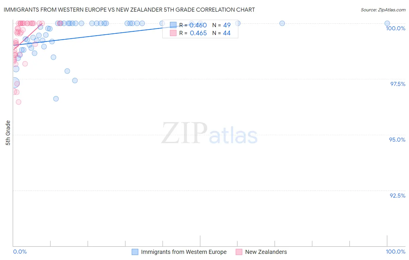 Immigrants from Western Europe vs New Zealander 5th Grade