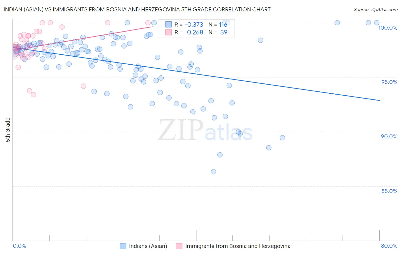 Indian (Asian) vs Immigrants from Bosnia and Herzegovina 5th Grade