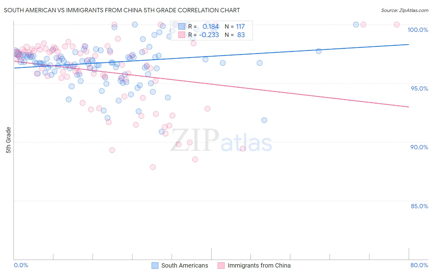 South American vs Immigrants from China 5th Grade