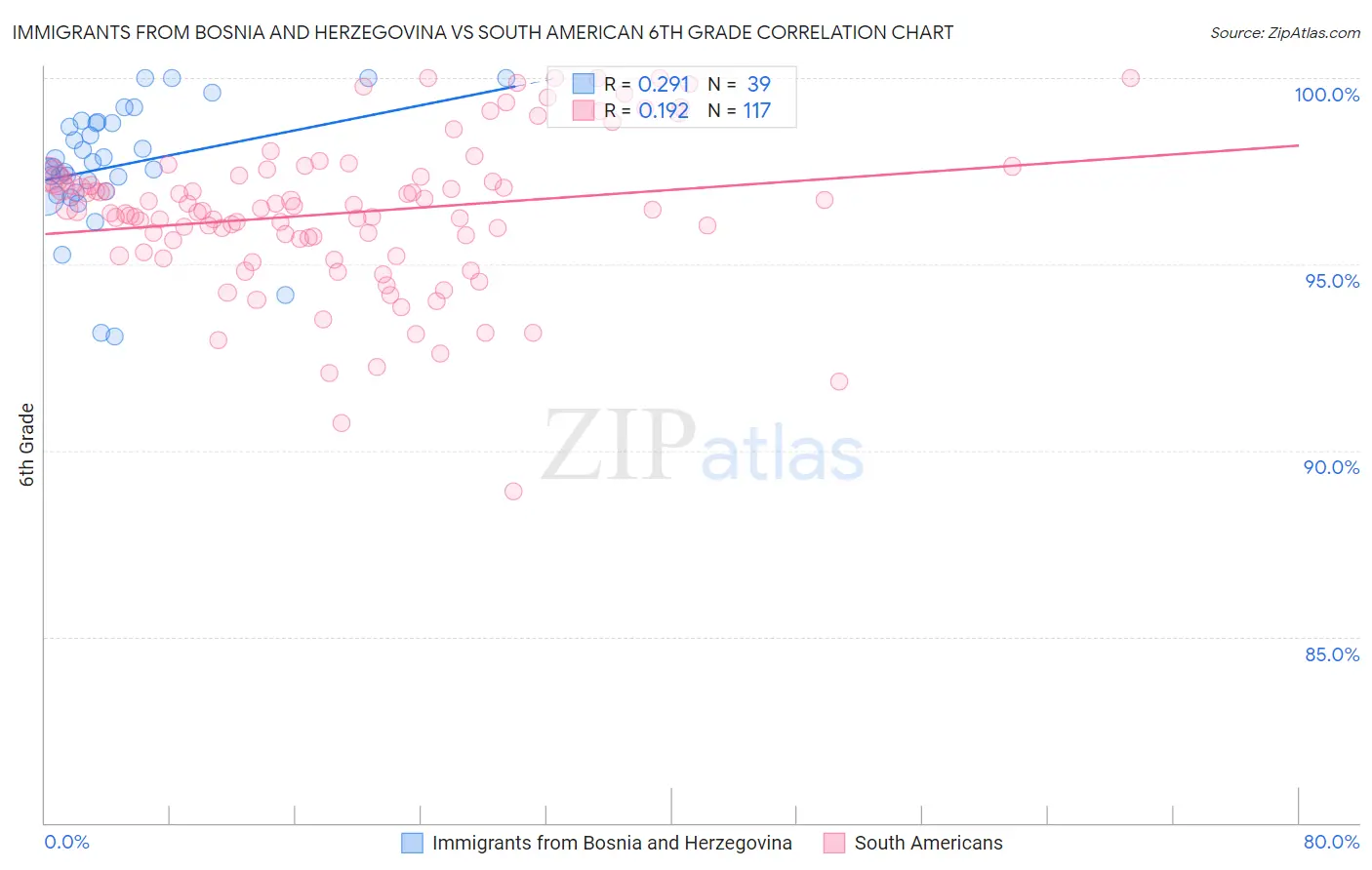 Immigrants from Bosnia and Herzegovina vs South American 6th Grade