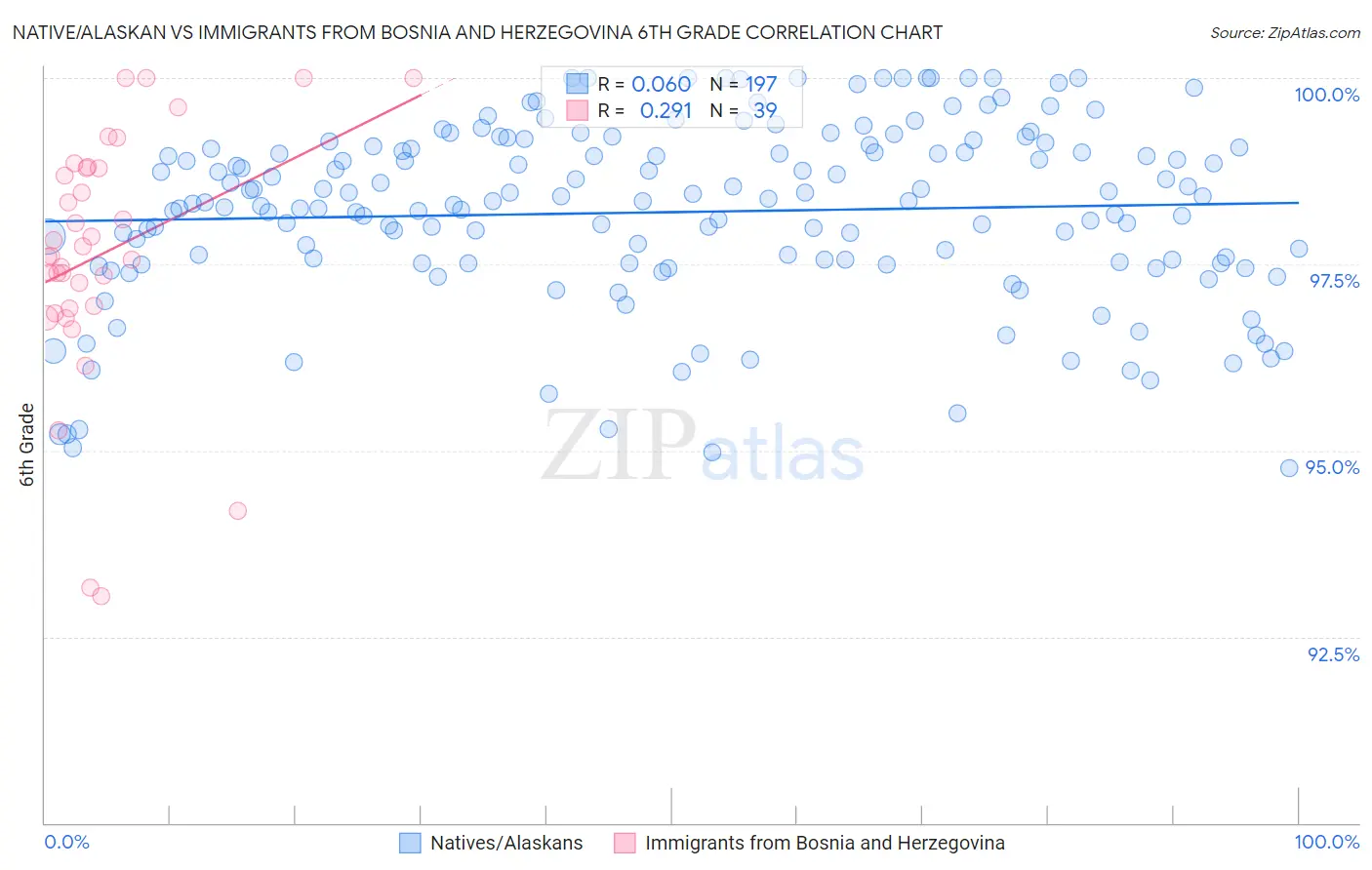 Native/Alaskan vs Immigrants from Bosnia and Herzegovina 6th Grade