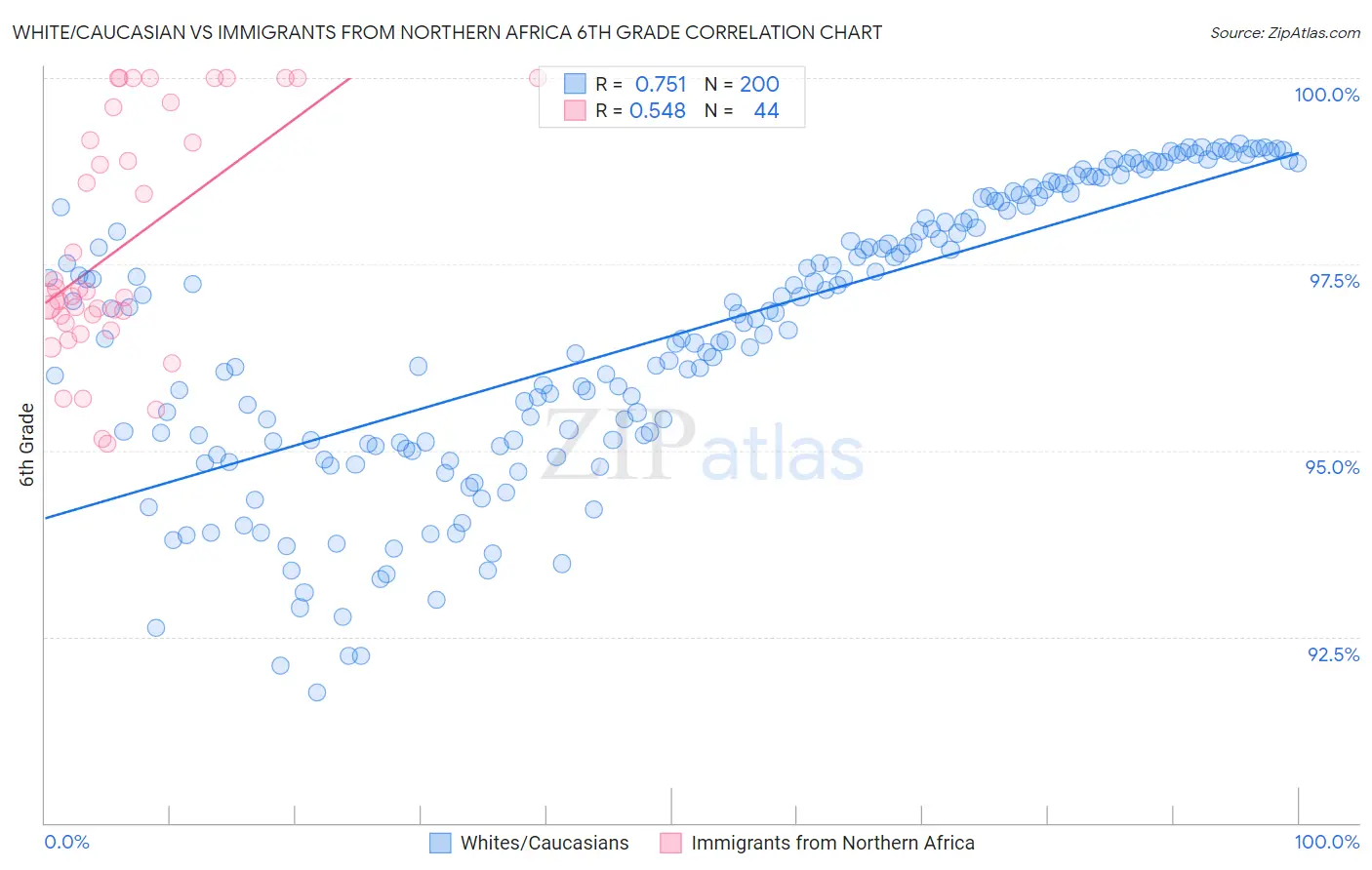 White/Caucasian vs Immigrants from Northern Africa 6th Grade