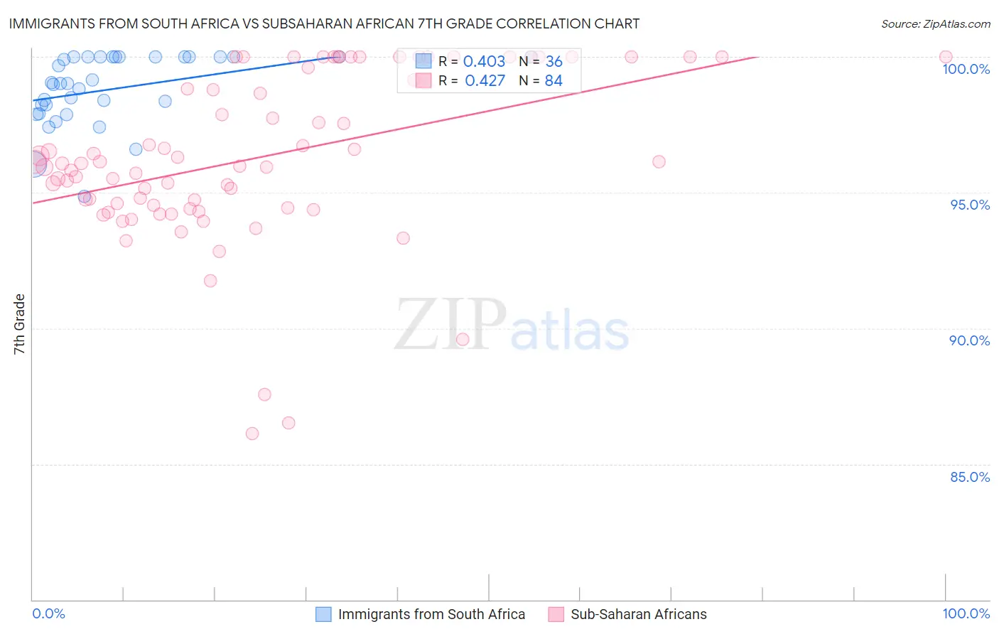 Immigrants from South Africa vs Subsaharan African 7th Grade