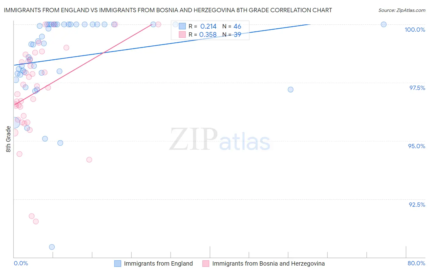 Immigrants from England vs Immigrants from Bosnia and Herzegovina 8th Grade