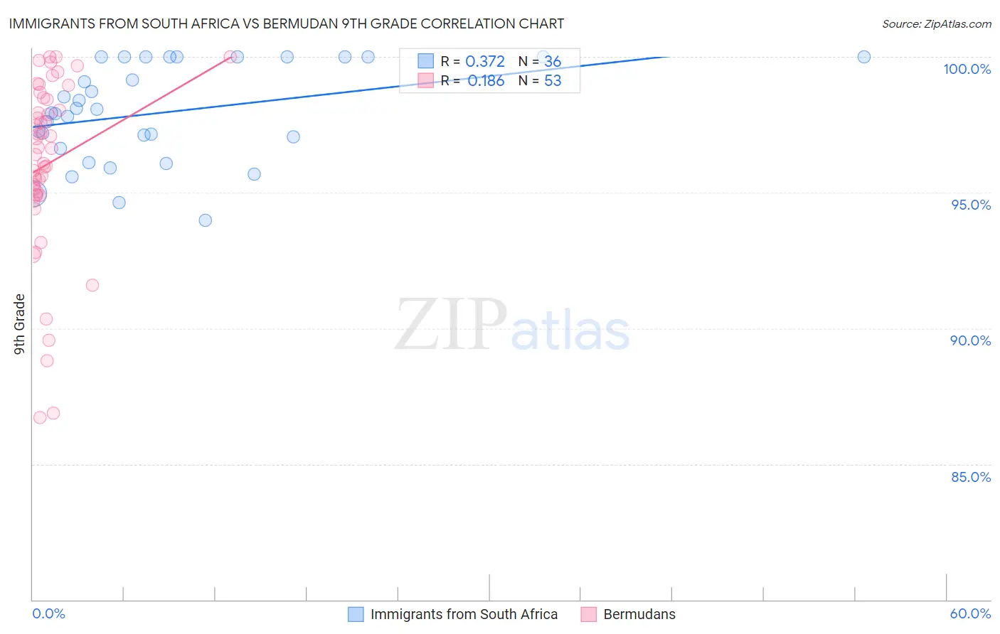 Immigrants from South Africa vs Bermudan 9th Grade