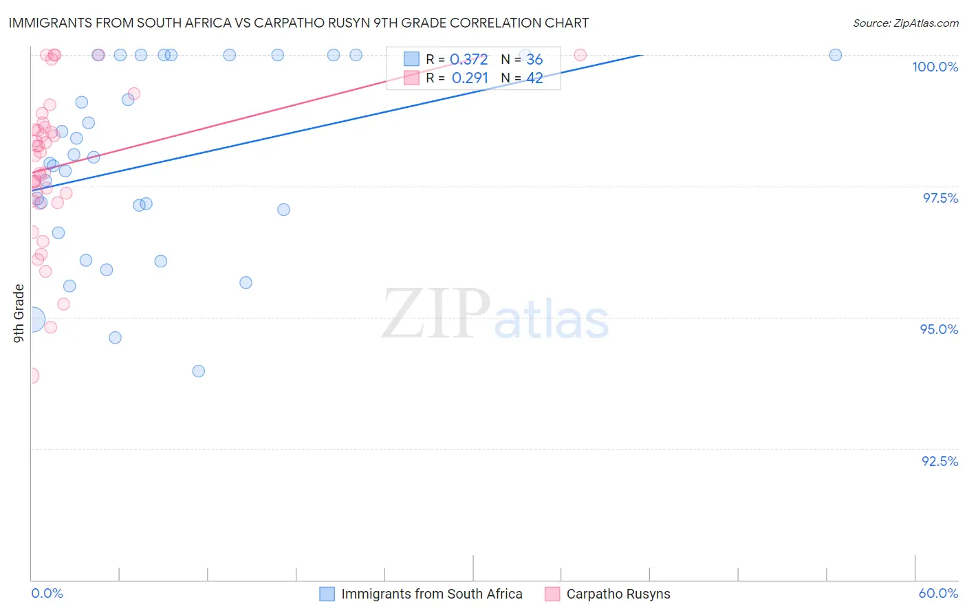 Immigrants from South Africa vs Carpatho Rusyn 9th Grade