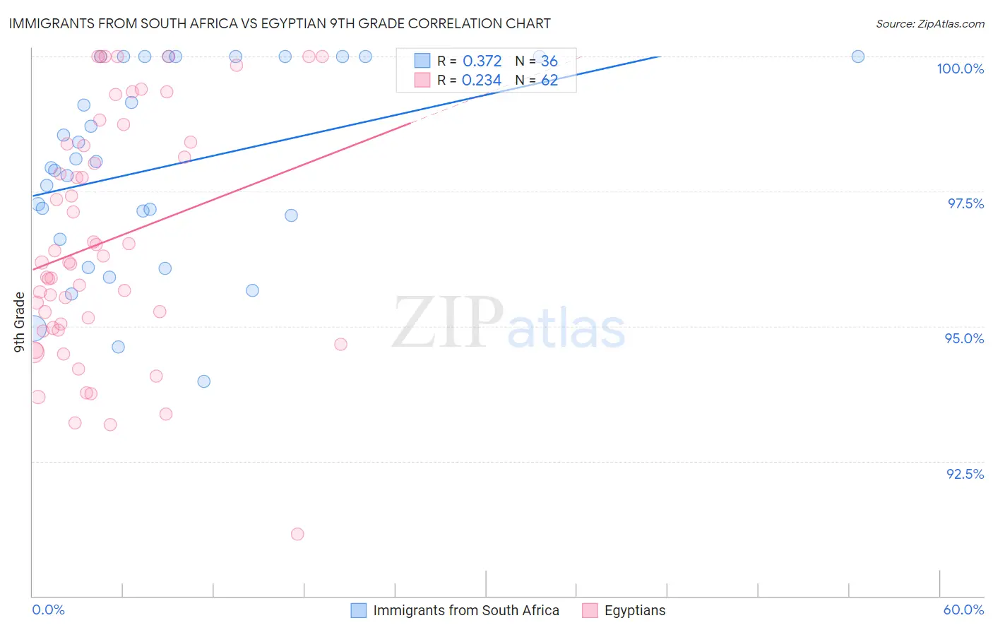 Immigrants from South Africa vs Egyptian 9th Grade