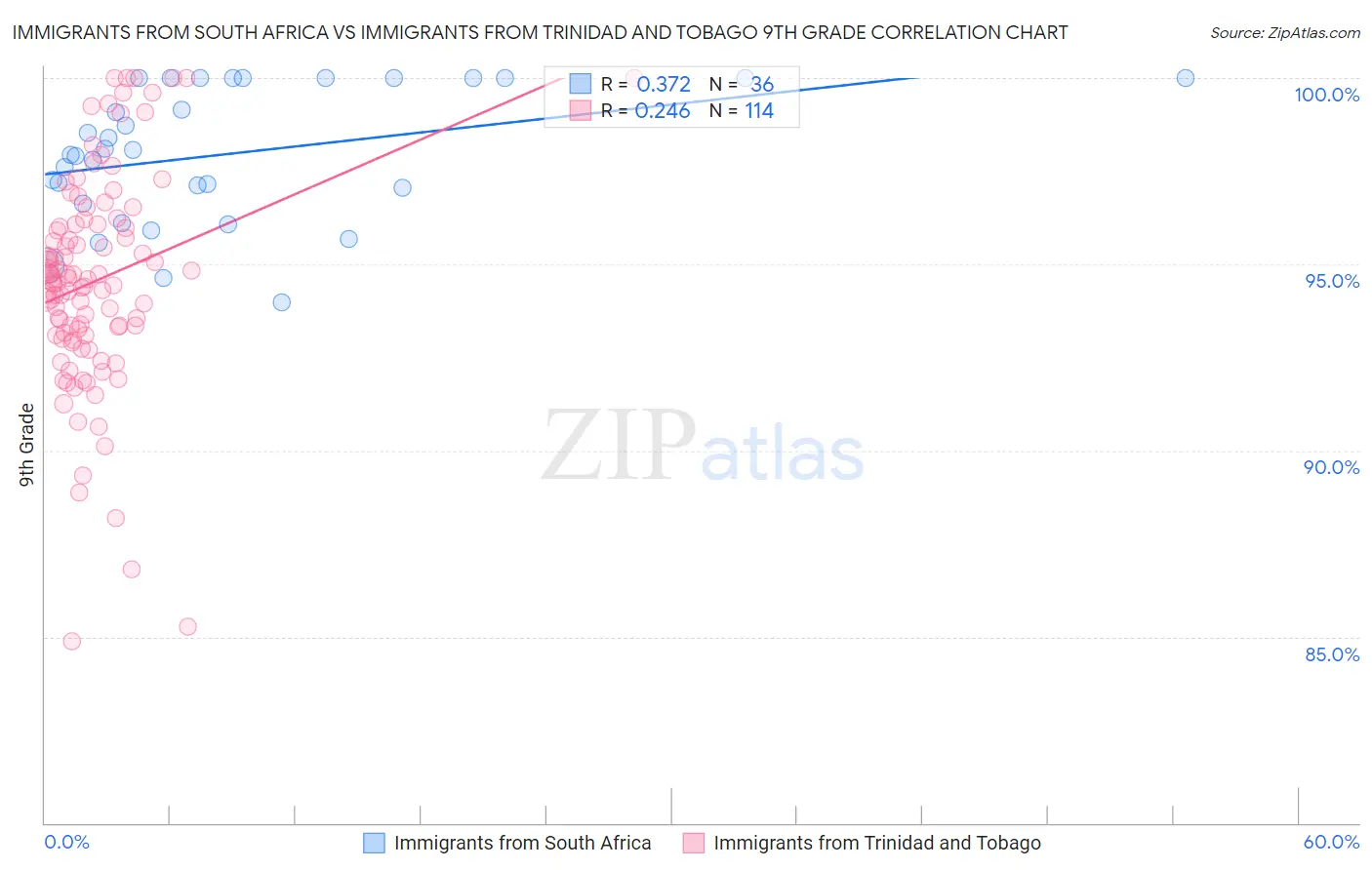 Immigrants from South Africa vs Immigrants from Trinidad and Tobago 9th Grade