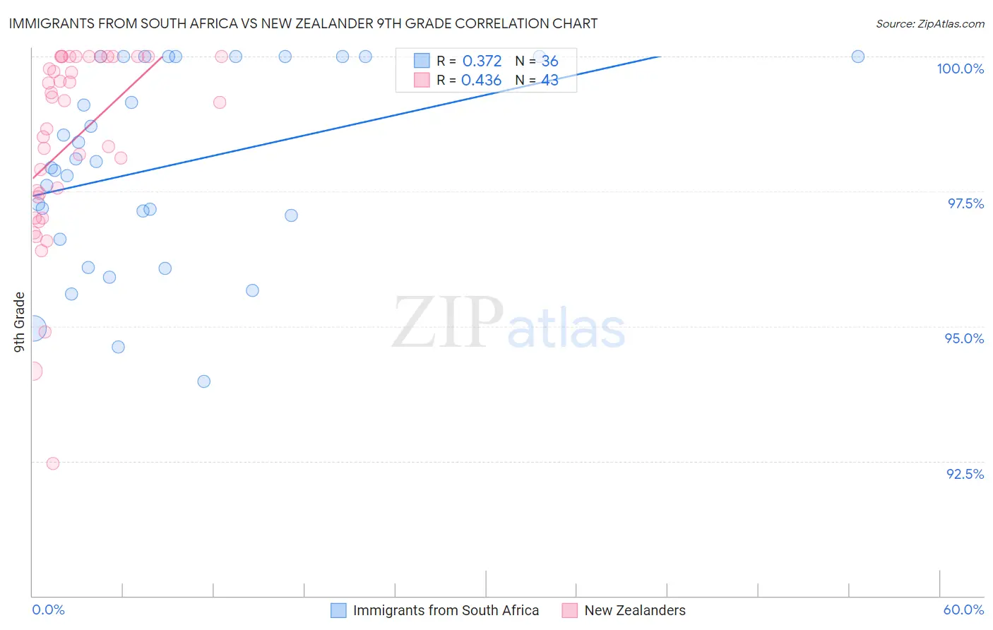 Immigrants from South Africa vs New Zealander 9th Grade