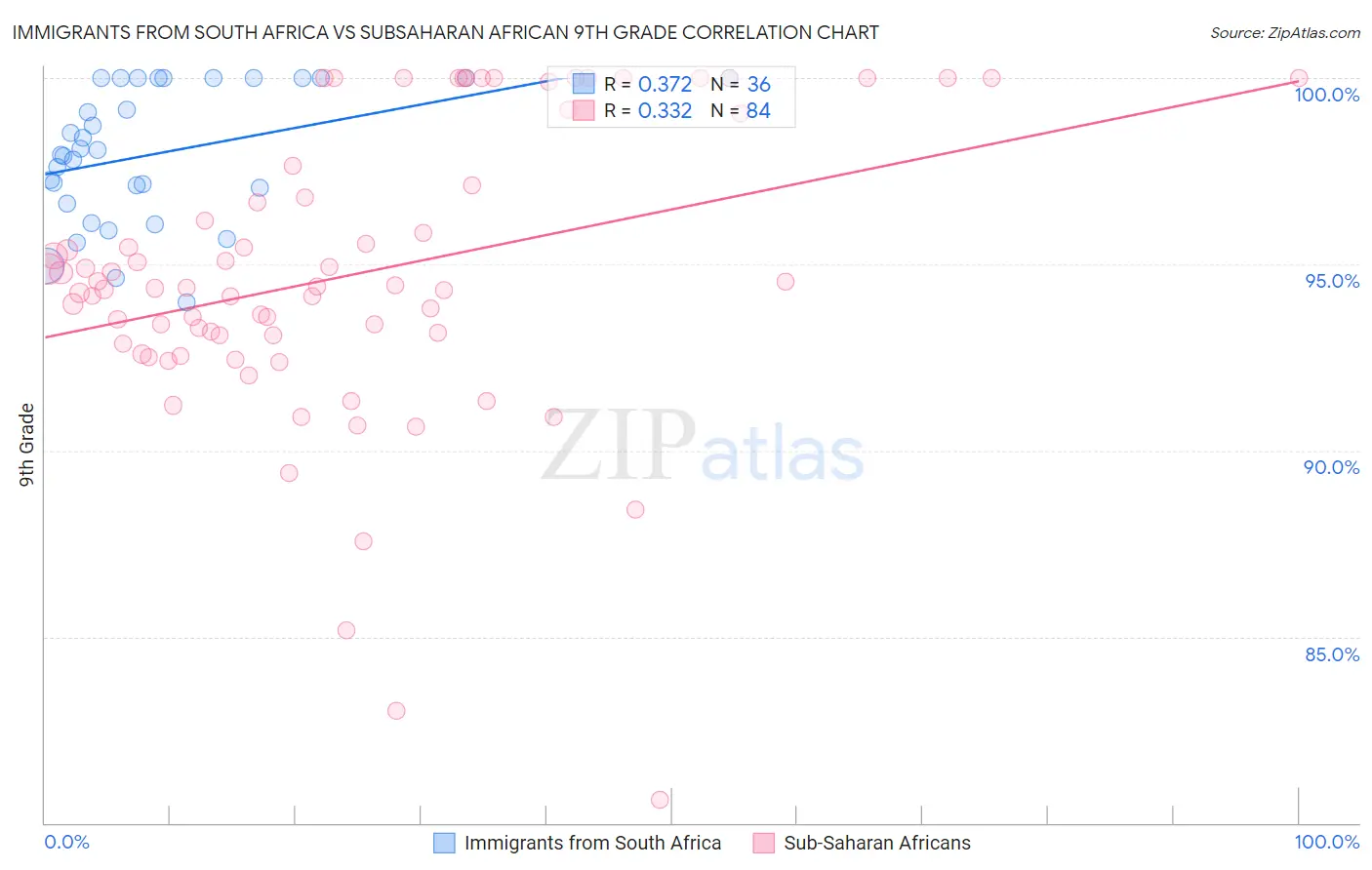 Immigrants from South Africa vs Subsaharan African 9th Grade